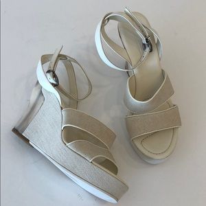 Jill Sander cream & bone wedge heel sandals  NWT